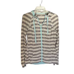 Lukka Women's Medium Gray and White Zip Up Hoodie with‎ Pockets, Stretchy Fabric